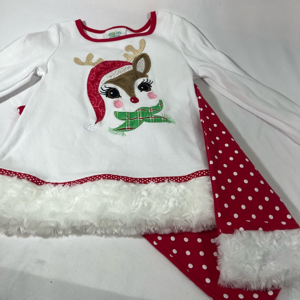 DECORATED ORIGINALS CHRISTMAS LEGGING SET DEER POLKA DOT MILLY W/FUR TRIM 3T NEW